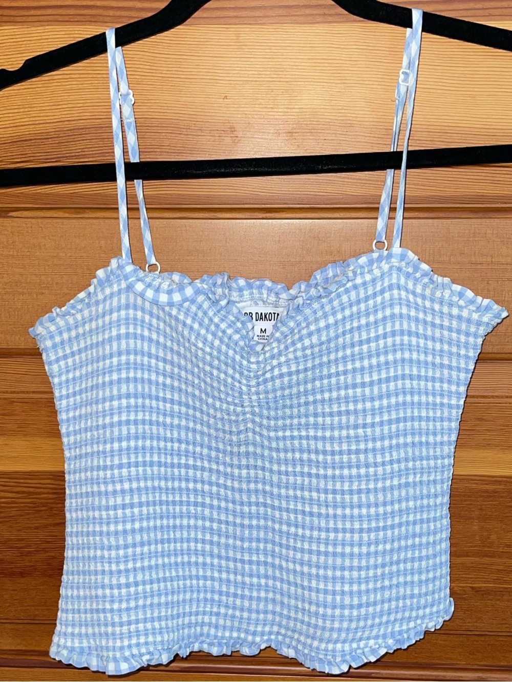 BB Dakota Blue & White Gingham Smocked Cami - EUC - Medium